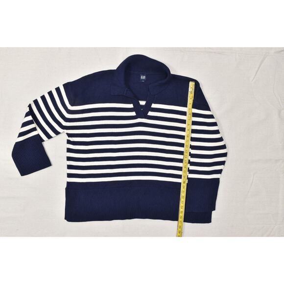 GAP Mens Big & Tall Size XXL Breton Stripe V-Neck Pullover Sweater Navy White - Picture 4 of 8